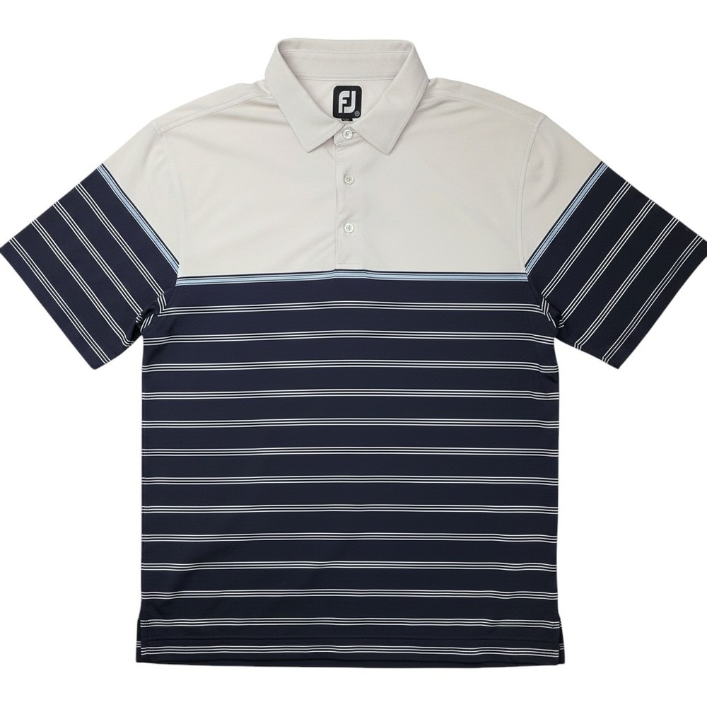 FootJoy Mens Large Navy Blue Gray Striped‎ Performance Golf Polo Shirt FJ L